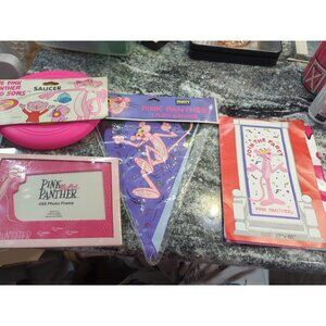 Vintage Lot The Pink Panther Party Decor Frisbee & Photo Frame Door Banner